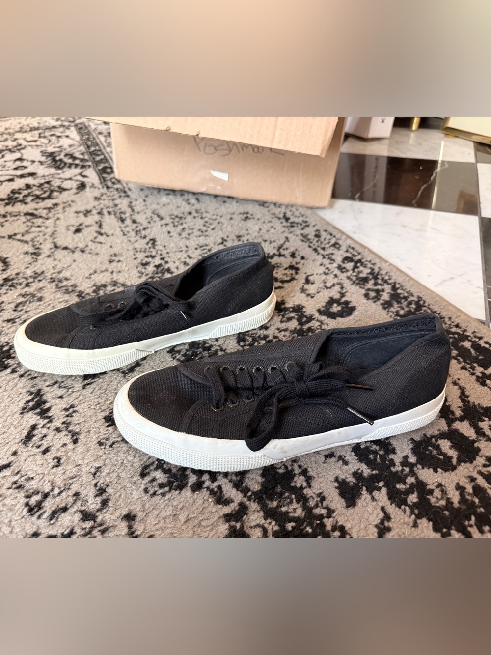 Superga Black Canvas Low-Top Sneakers with White Sole